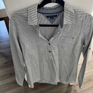 Tommy Hilfiger Cotton Pinstripe Printed Roll-Tab Utility Shirt. Size Small